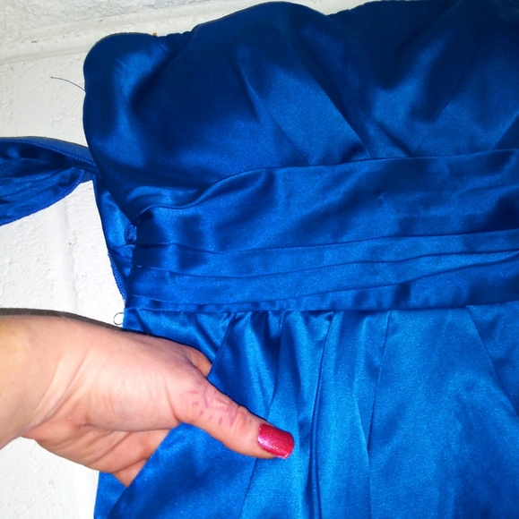 Satin Blue Strapless Mini Cocktai Dress - Picture 5 of 8